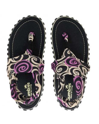 Gumbies Slingback sandali - japanke - Black Swirls (črna / vijolična) 